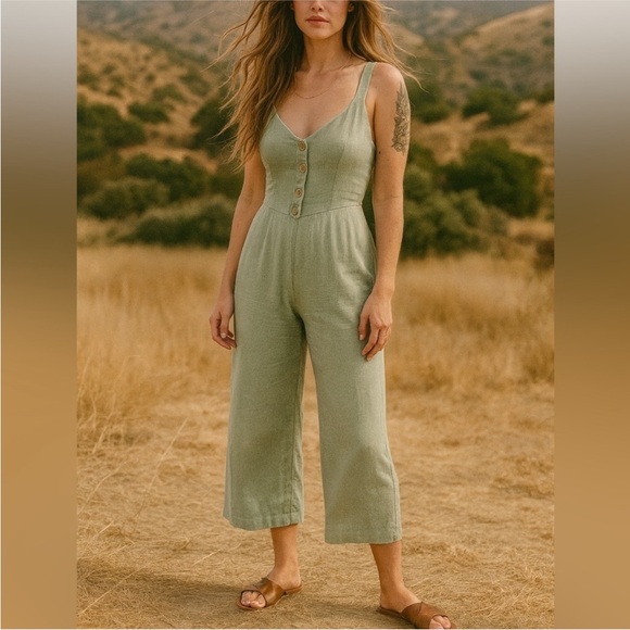 Newbury Kustom Pants - Newbury Kustom Light Green Button-Front Jumpsuit